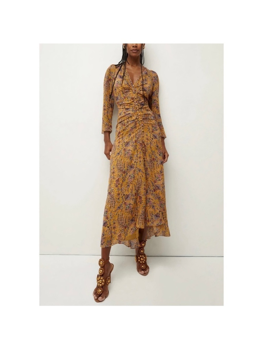 Veronica Beard Ferrara Floral Paisley Print Silk Chiffon MIDI Dress